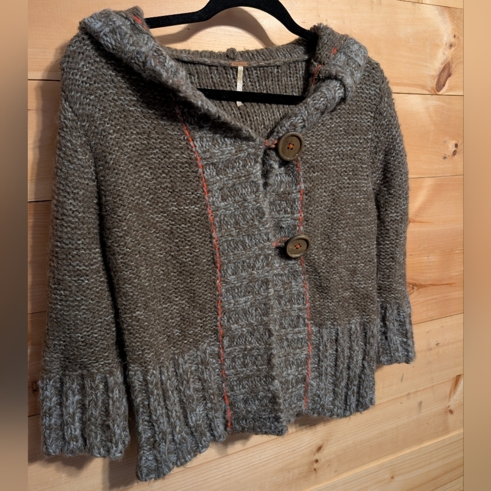 Free People Elegant Taupe Button-Up Women's Cardigan, Loaded With Detail